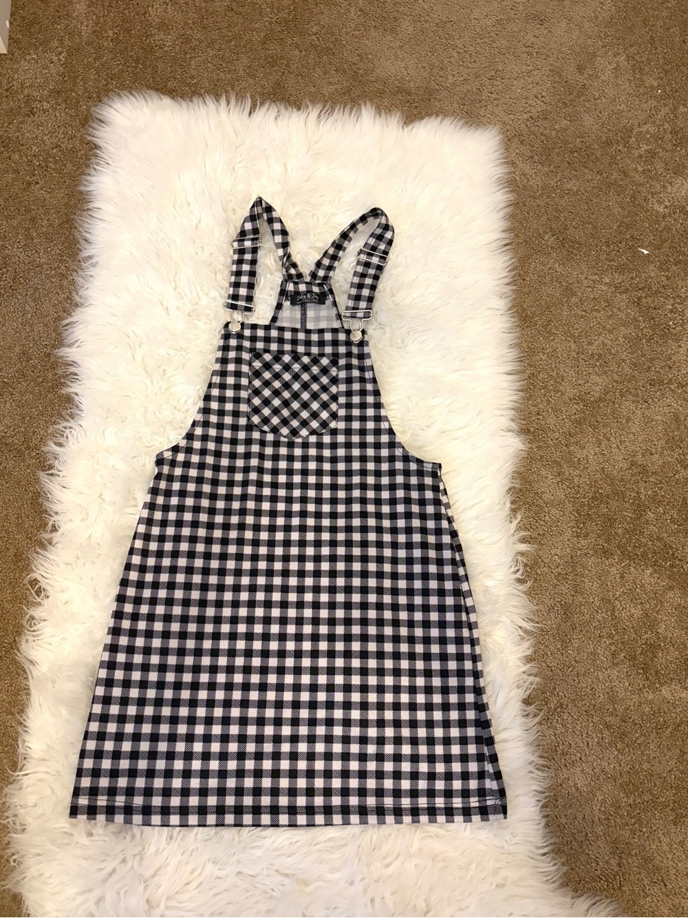 Black and White Gingham Overall Dress